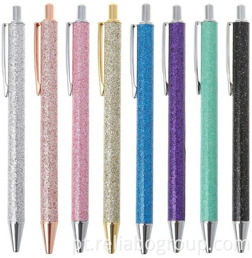 Luxo promocional de metal glitter ballpoint canetas retrátil caneta de esferográfica metálica metálica